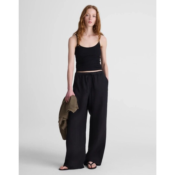 Madewell Pants - MADEWELL Short Pull On Pants In Linen M Black Elastic Waist Comfort NWT B89